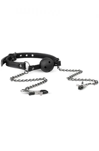 Open Ball Gag With Nipple Clamps