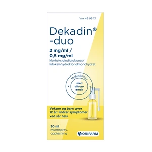 Dekadin-duo munnspray oppl med sitronsmak 2 mg/ml/0,5 mg/ml, 30 ml