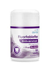 Vidi dental fluor+D3 tab med blåbærsmak 0,5 mg/10 mikrog, 180 stk