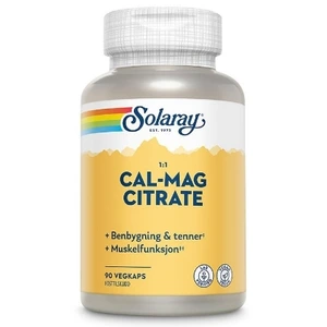 Solaray Cal‑Mag 1:1 Citrate Veg 90 kapsler – Balansert kalsium- og magnesiumtilskudd