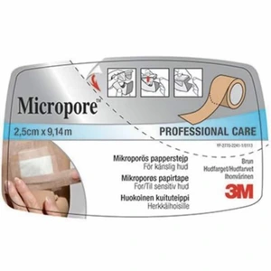 3M Micropore tape m/dispenser 2,5 cm x 9,14 m brun 1 stk