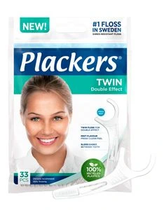 Plackers Twin tanntrådbøyler med tannstikke 33 stk