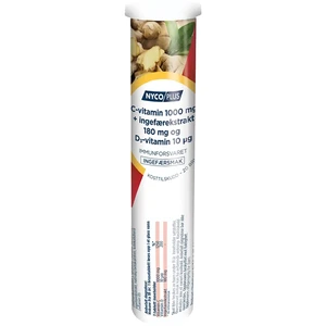 Nycoplus C-vitamin+ingefærekstrakt+D3 brusetab 180 mg/1000 mg/10 mikrog