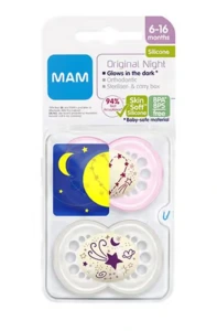 Mam Night Silk  smokk som lyser i mørket pink 6m+ 2 stk